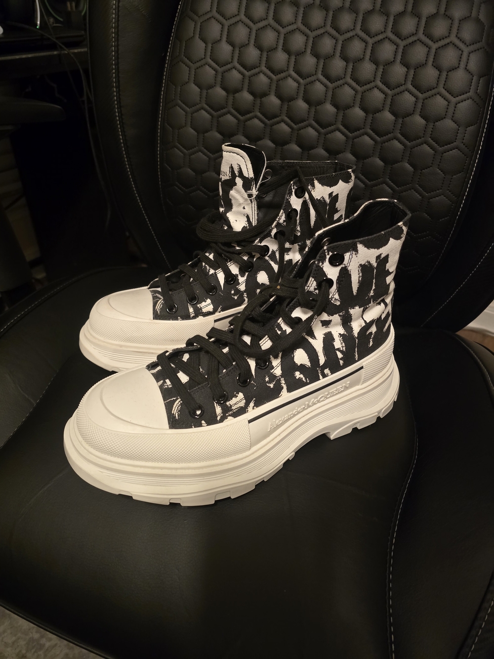 Alexander McQueen Black & White Lace-Up High-Top Boots